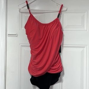 Aqua Green bathing suit coralish/black in color drape top Size Large 12-14